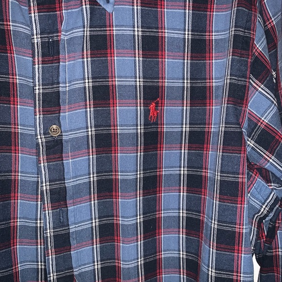 Ralph Lauren Plaid Blue with Red/Navy Button Down Classic Fit Shirt Size L - Picture 2 of 4